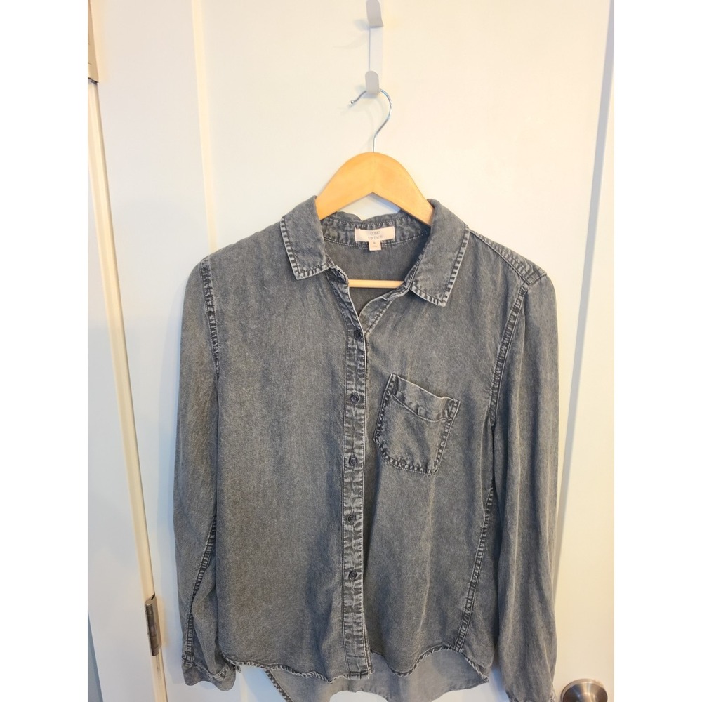 Como Vintage Women's Long Sleeve Top Shirt Grey Size Small S Button Up 1 Pocket